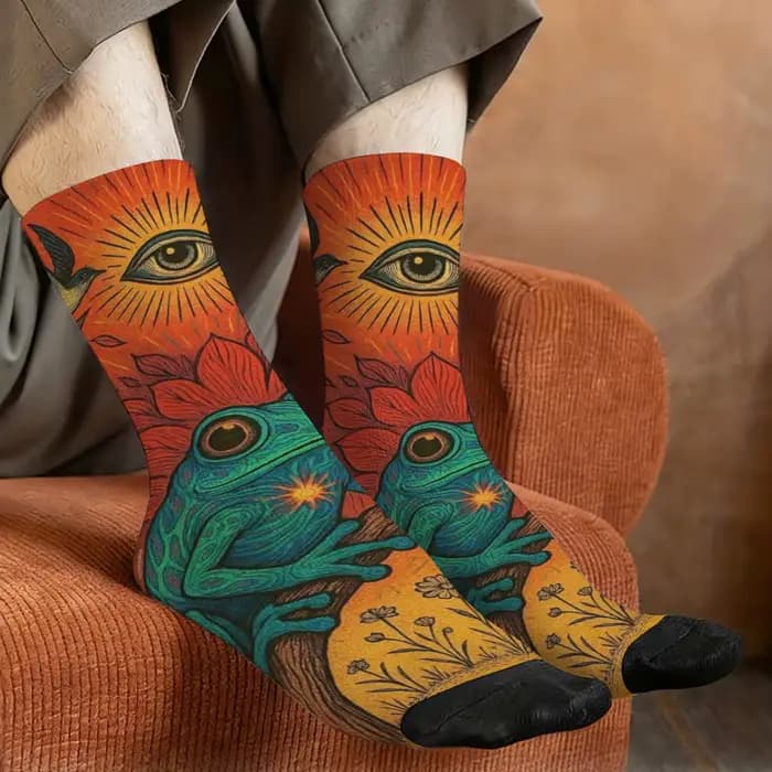 Oeil mystérieux psychédélique grenouille chaussettes Style bohème Vintage mode hommes chaussettes confortable antidérapant décontracté sport chaussettes cadeau