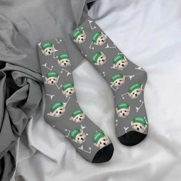 Chaussettes personnalisées avec photo de golf pour animaux de compagnie