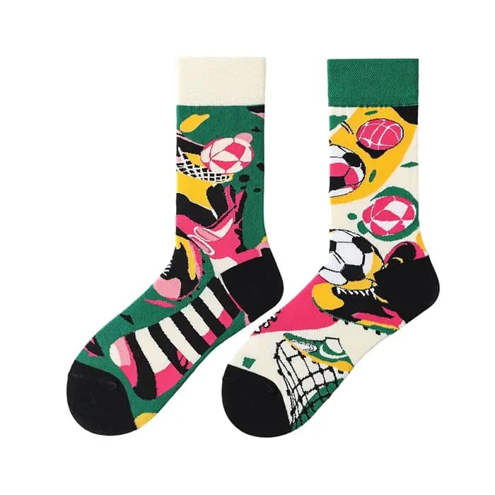 1 paire de chaussettes mi-mollet unisexes à motif asymétrique Graffiti sur le thème des ballons amusants