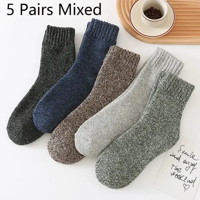5 paires de chaussettes en laine unie pour hommes