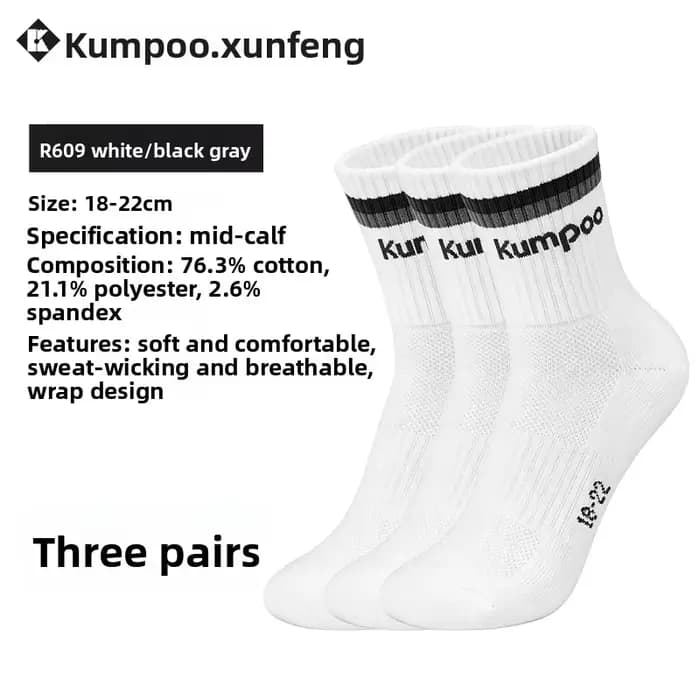 3 paires kumpoo Chaussettes de sport mi-mollet pour tennis et badminton