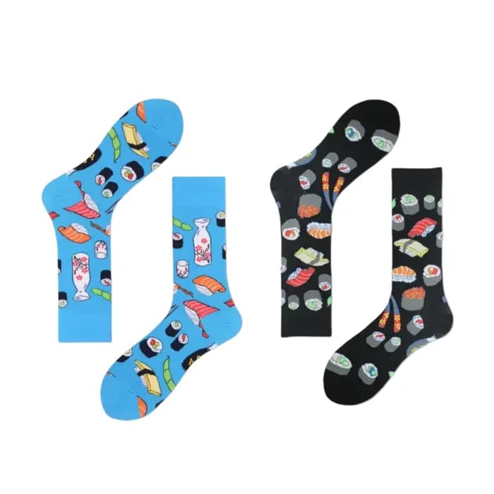 1 paire de chaussettes d'équipage avec impression de nourriture de Sushi de Cuisine japonaise en bleu
