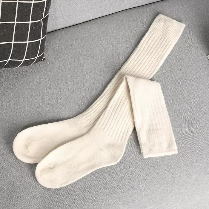 Chaussettes longues en laine tricotée pour femmes, automne hiver, bas en cachemire solide, doux, sli