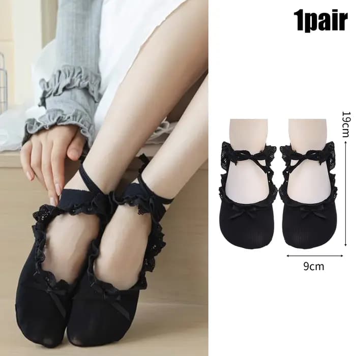 Nouveau Style de Ballet femmes dentelle attaché nœud chaussettes courtes noir blanc cravate sangles bateau chaussette