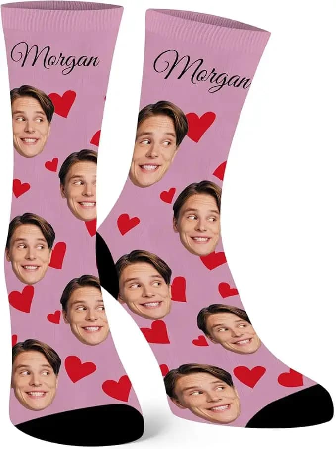 Photo personnalisée Couple petite amie visage chaussettes amour coeur équipage