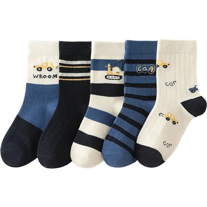 5 paires de chaussettes pour garçons, chaussettes de loisirs à Tube moyen pour enfants, voiture de dessin animé, automne/hiver