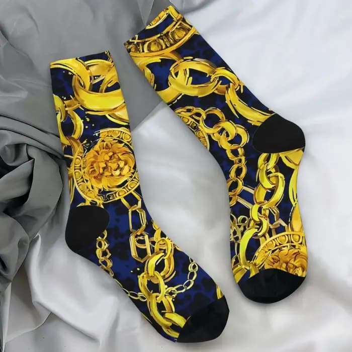 Chaussettes coordonnantes à motif de fleurs dorées personnalisées