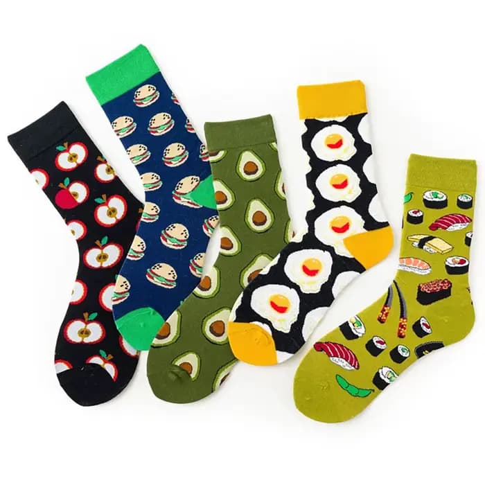 Femmes chaussettes drôle mignon dessin animé Fruits banane avocat citron oeuf Cookie beignets nourriture heureux