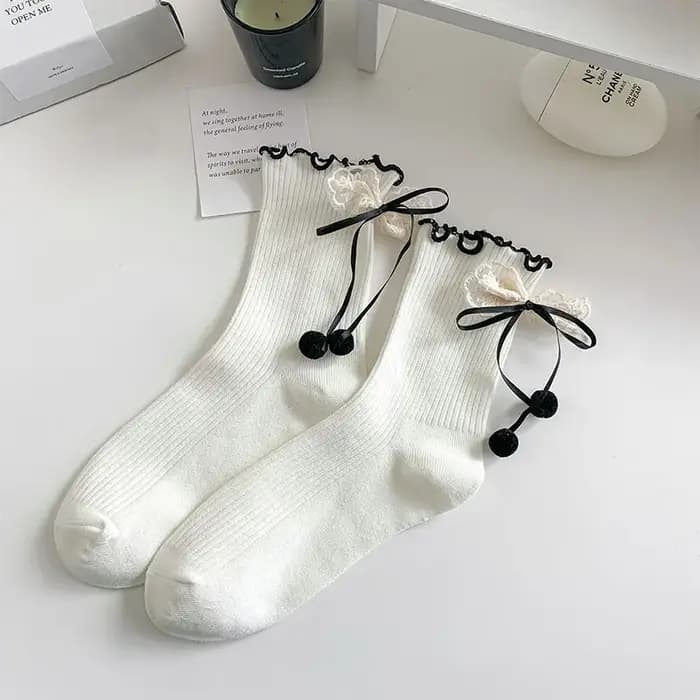 Chaussettes pour femmes respirantes printemps-été, mi-mollet, confortables, style vintage, avec nœud en dentelle, pour jeune fille, simples et tendance, effet bouclette