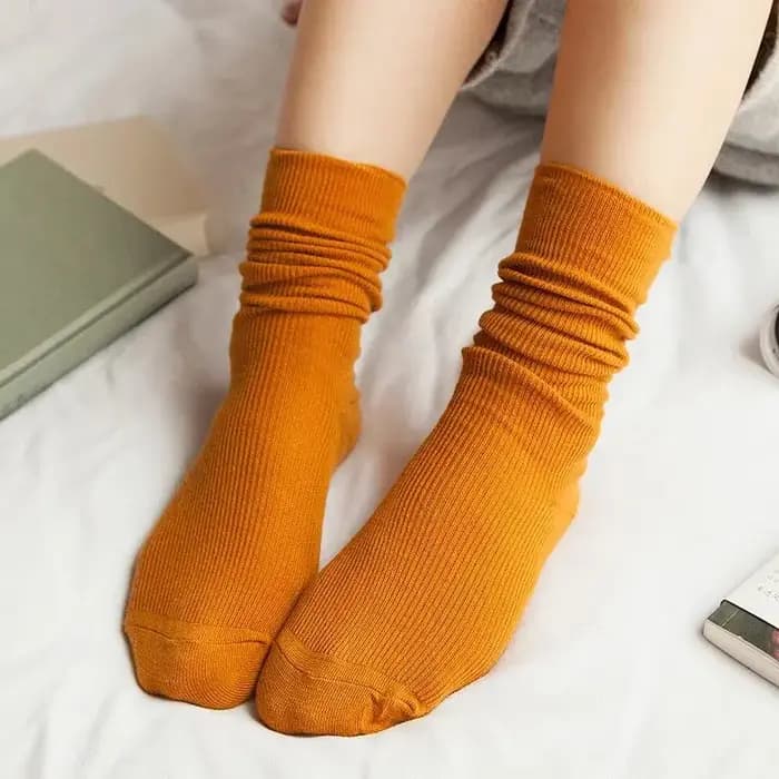 CHAOZHU japonais coréen lycée filles chaussettes hautes en vrac couleurs unies Double aiguilles tricot coton longues