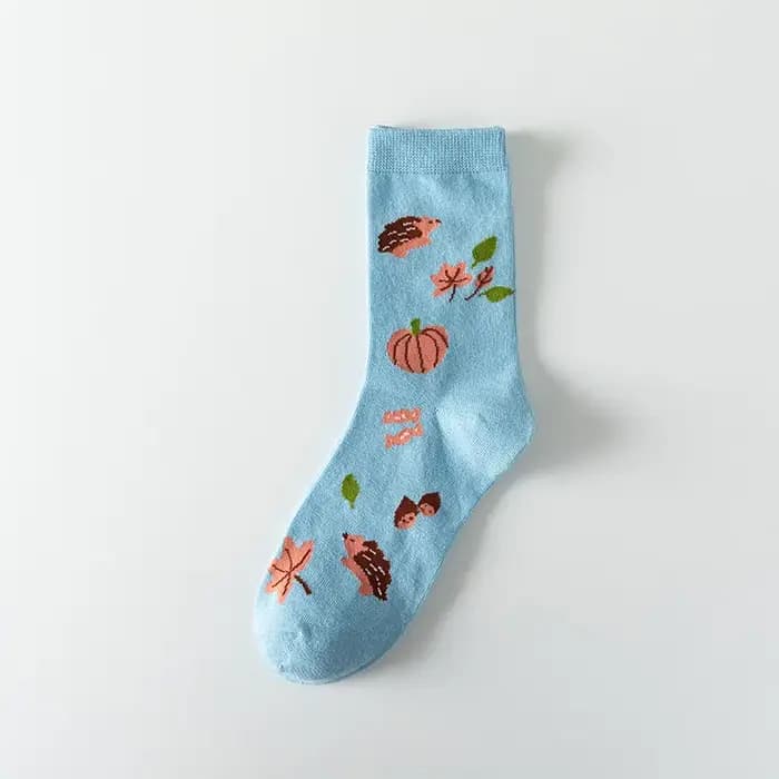 Chaussettes mi-tube en coton à absorption douce pour femme, animal de dessin animé japonais, fleur, oie, chien, oiseau, kasgehog mignon, Ins, automne, hiver