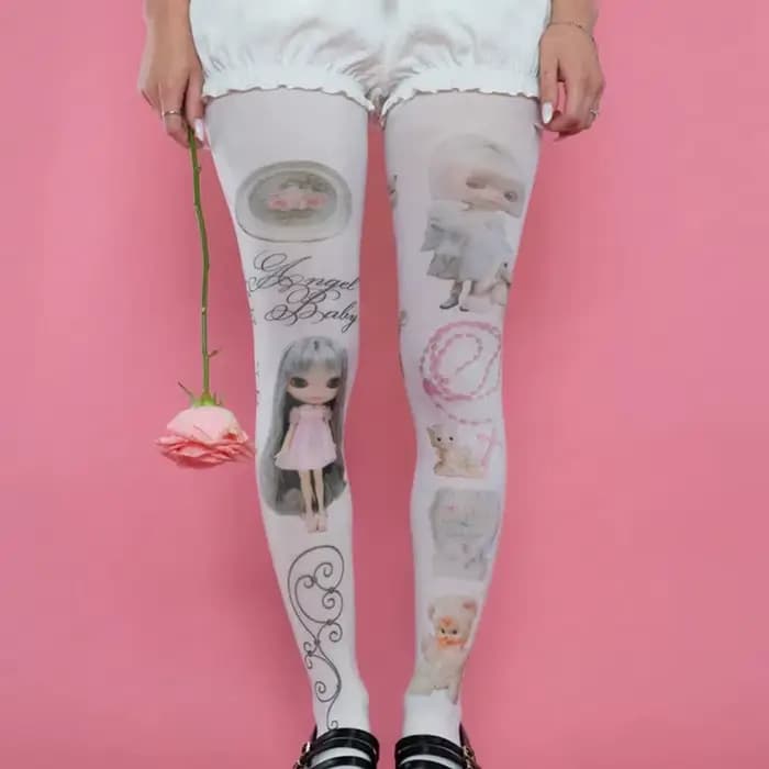 Chaussettes Y2K des années 2000, Style classique, mignon, imprimé de dessin animé, combinaison pour