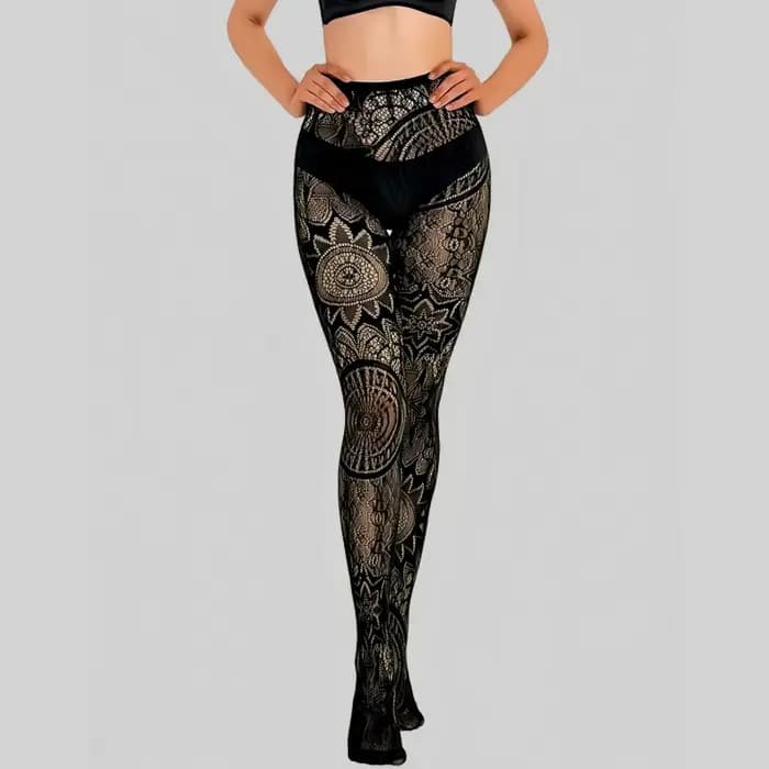 Collants noirs sexy en jacquard résille à trous pour femmes