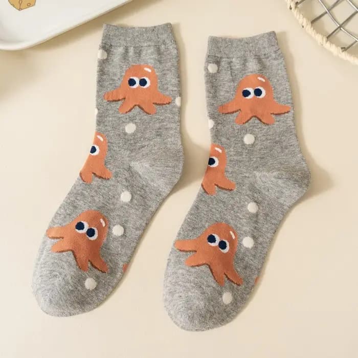 Chaussette femme mignon drôle Meme peigné automne hiver coton filles dessin animé Snack frites Burger beignet chaussettes Tube moyen confortable
