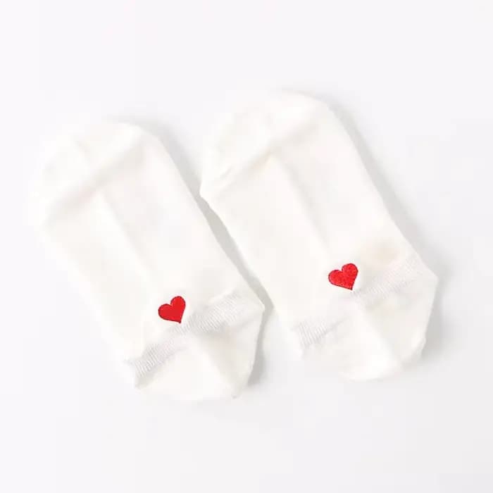 Mignon broderie amour coeur chaussettes mode drôle Sokken talon avec paillettes or soie rouge