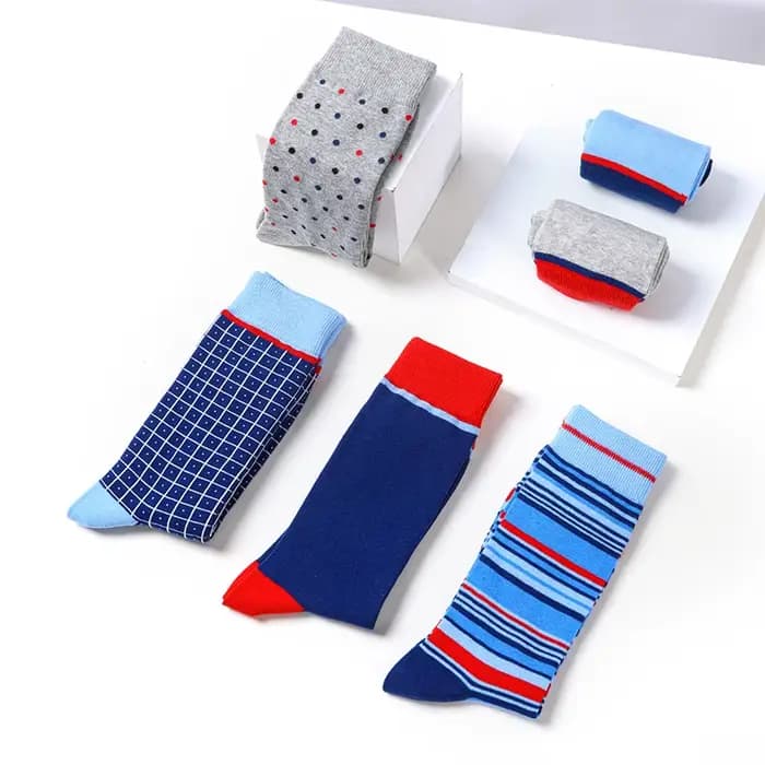 Chaussettes longues décontractées en coton pour hommes, motif de points bleus, affaires provoqué, marque douce, design de mode, grande taille, haute qualité, 6 paires