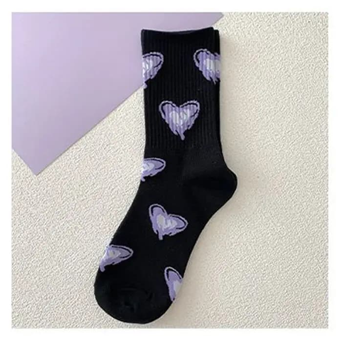 Kawaii Love Print Middle Tube Chaussettes pour femmes, Chaussettes violettes pour femmes, High Beauty, Fried Street, Harajuku Medias, Printemps, Été