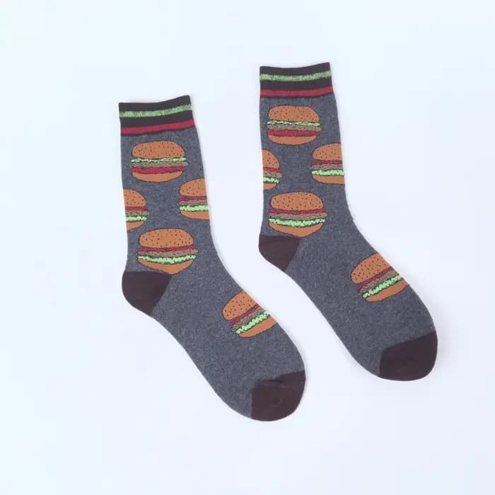 1 paire de chaussettes mi-mollet avec motif burger