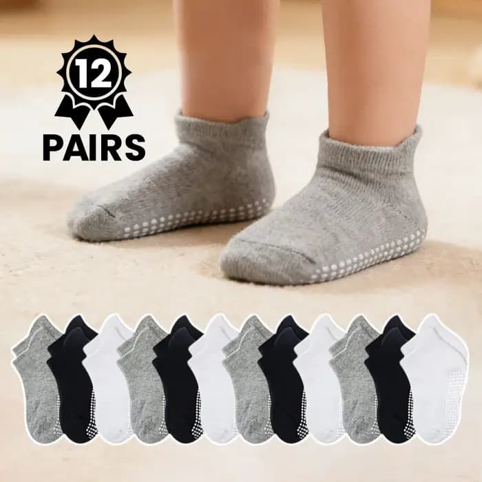 12 paires de chaussettes antidérapantes à points de colle noires