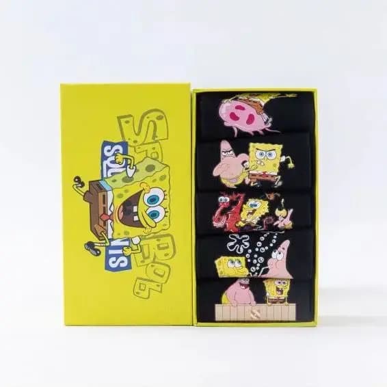 Chaussettes en coton à motif de dessin animé Bob l'éponge - Chaussettes courtes respirantes et anti-humidité pour le printemps et l'automne - Cadeau unisexe pour enfants
