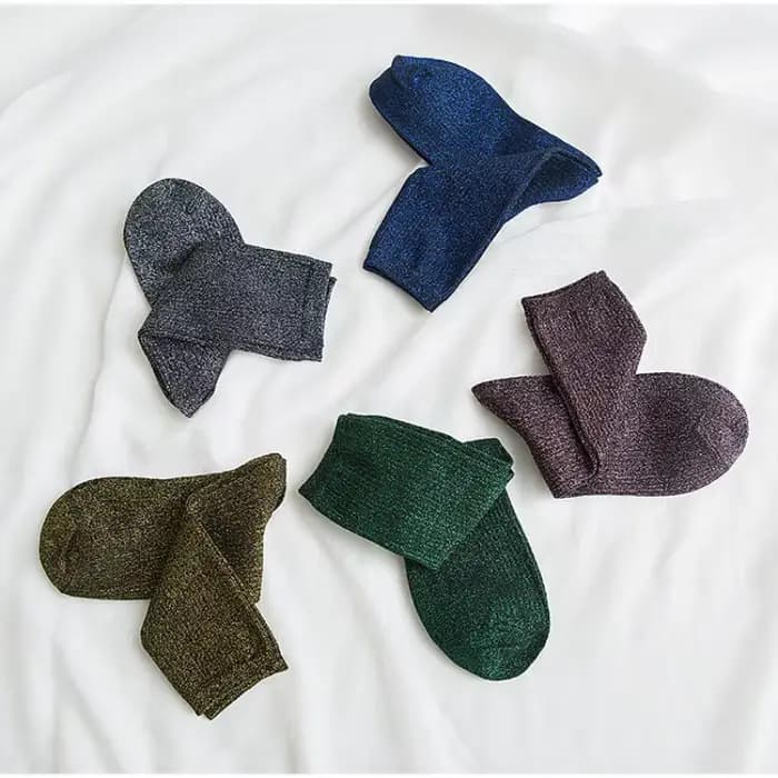 Couleur japonaise luxe Lurex fil métallique paillettes scintillantes équipage chaussettes brillant noir violet Klein bleu mignon Kawaii cadeau concepteur
