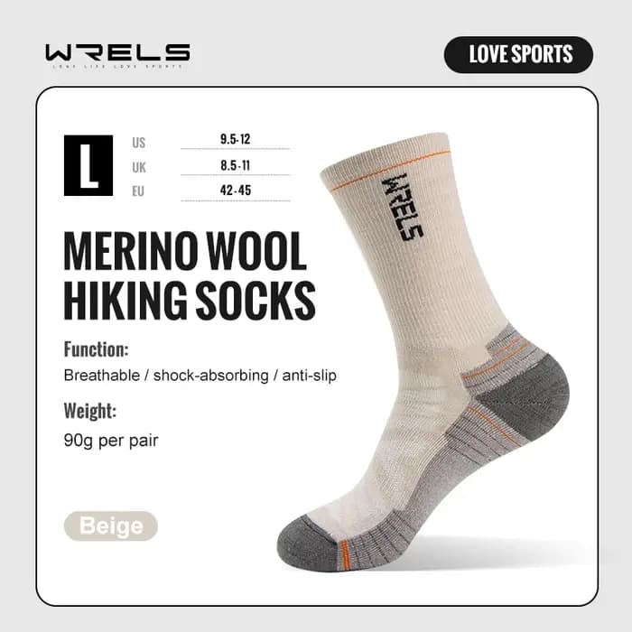 WRELS chaussettes en laine mérinos randonnée légère Absorption des chocs amortissement mi-mollet