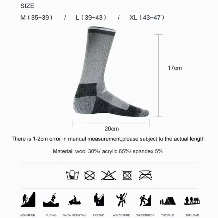 Chaussettes thermiques épaisses et respirantes en laine mérinos pour hommes et femmes