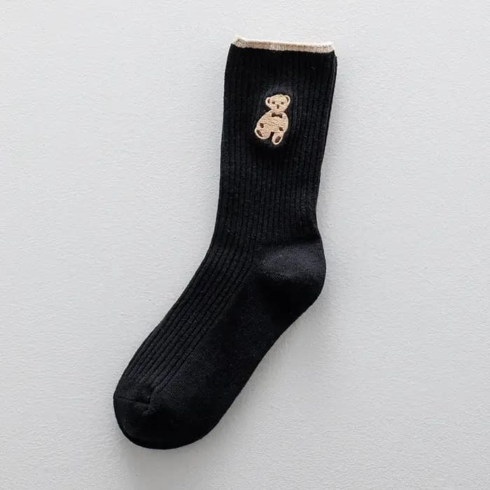 Chaussettes pour femmes à motif ours de dessin animé, style coréen décontracté, en coton doux, couleur café automne, Kawaii