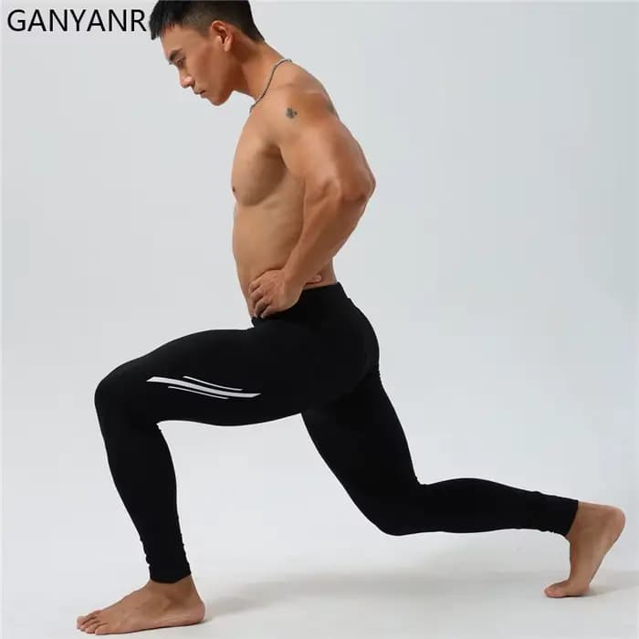 GANYANR-Leggings de compression pour homme, collant de course, de fitness, d'entraînement, thermique, pour temps froid, hiver, pantalon de sport, athlétique, long