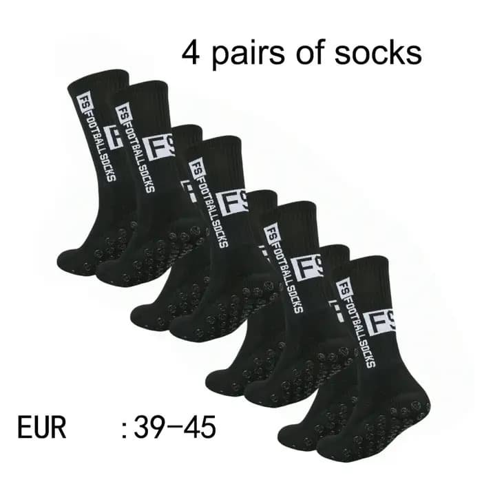 4 paires de chaussettes de football pour hommes avec grip antidérapant