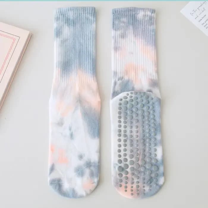 Chaussettes de Yoga femmes coton teint par nouage Silicone antidérapant Pilates Grip Crew chaussette