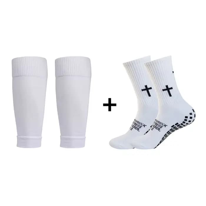 Ensemble de 2 paires de chaussettes de Football antidérapantes et genouillères, manches mollet, chau