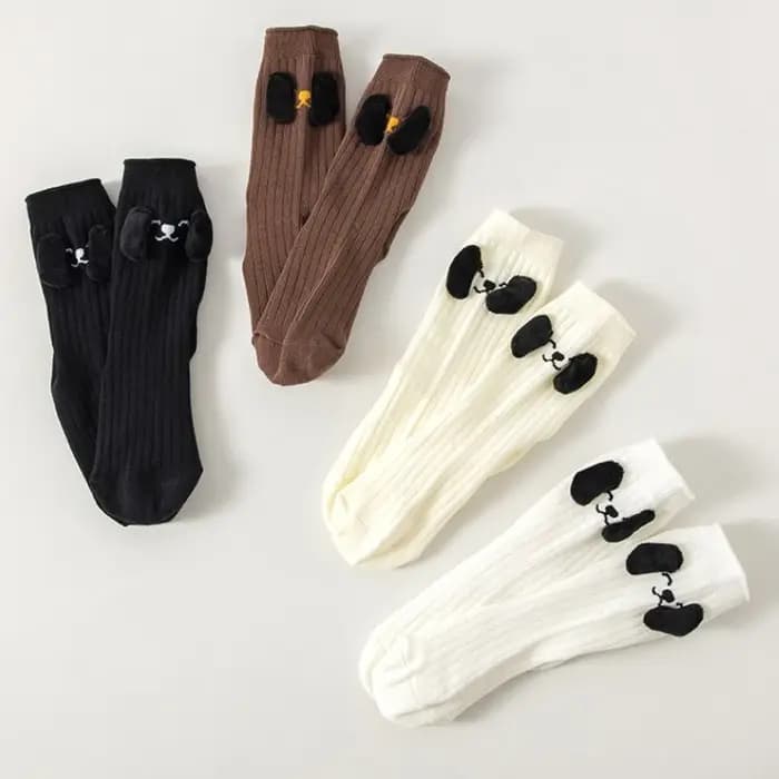 4 paires de chaussettes d'automne pour enfants de 1 à 12 ans, chaussettes tricotées en coton avec chien brodé de dessin animé mignon pour filles et garçons, chaussettes de sport scolaires