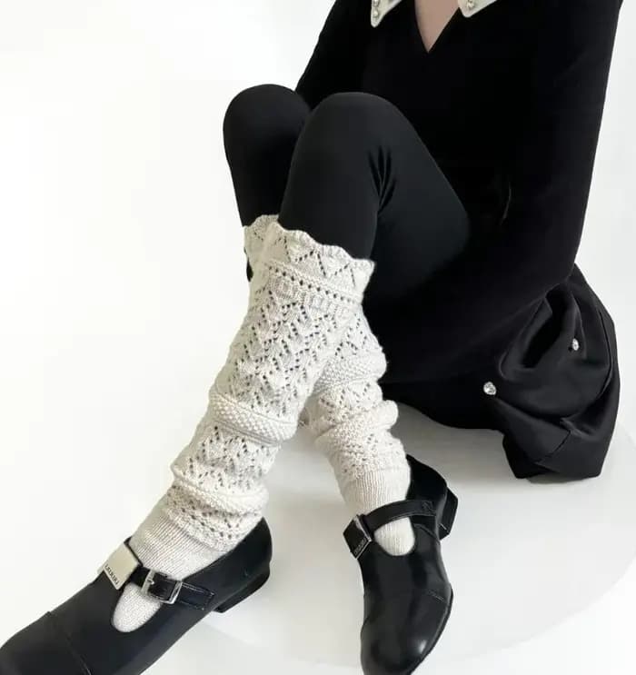1 Paire de Chaussettes Hautes en Laine Tricotées Creuses pour Femme
