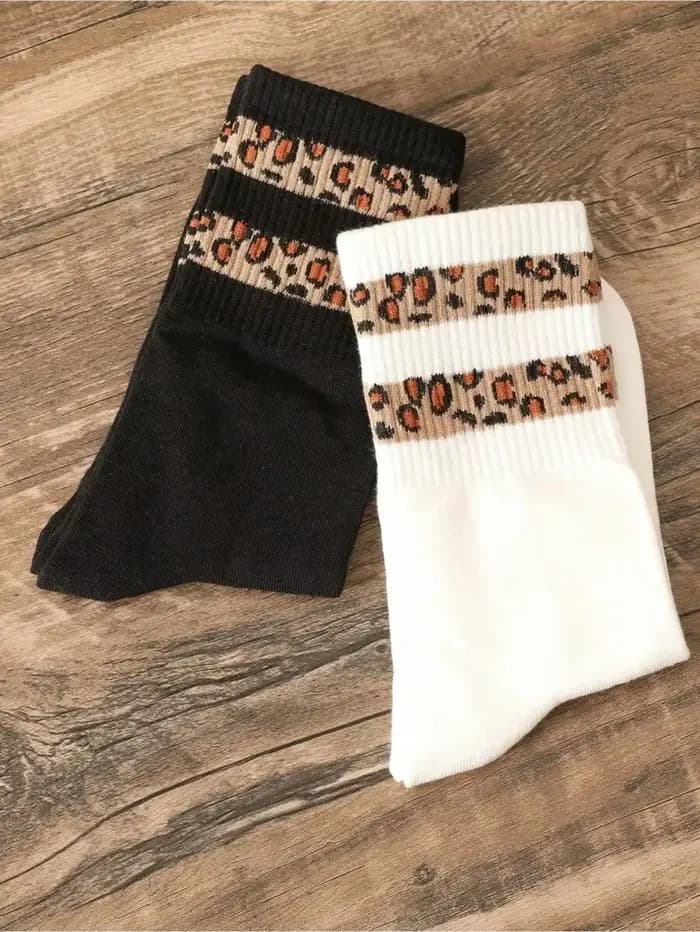 2 paires de chaussettes mi-tube pour femmes, imprimé léopard tacheté, à la mode, pour filles, nouveauté, motif Animal, Style japonais, printemps et été