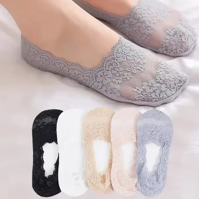 5 paires de chaussettes en dentelle pour femmes, pantoufles à bouche peu profonde, en coton, bas en