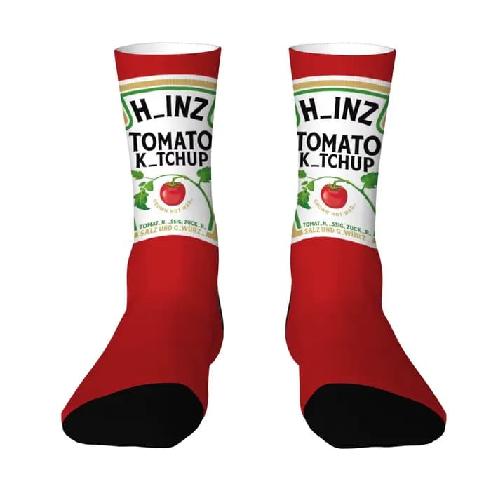 Chaussettes mi-mollet à motif tomate, étiquette de ketchup drôle imprimée, chaussettes unisexes, processus d'impression, meilleur choix pour la maison, cadeaux de sports de plein air