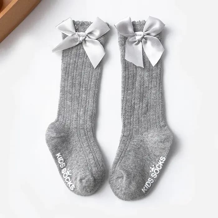 Chaussettes à nœuds pour bébé fille, en coton, longues, à rayures, mignonnes, de noël, hautes, princesse