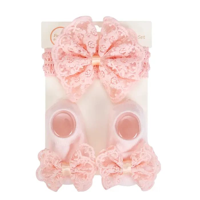 3 pièces/ensemble crème dentelle bébé bandeaux et chaussettes nouveau-né princesse filles large strass perle eastic band