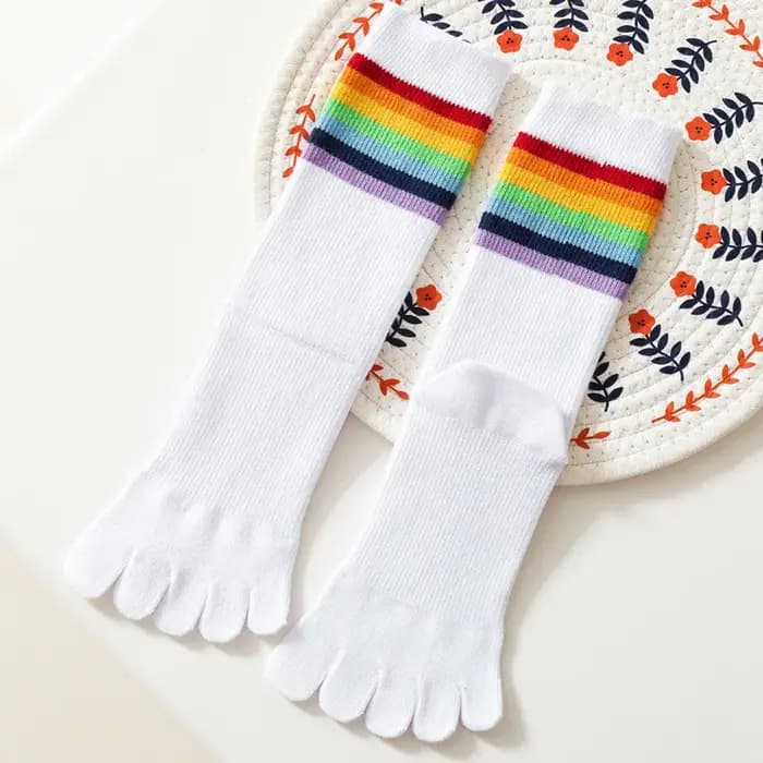 Chaussettes de Sport pour femmes avec orteils mode coloré rayé noir blanc chaussette en coton coréen longue