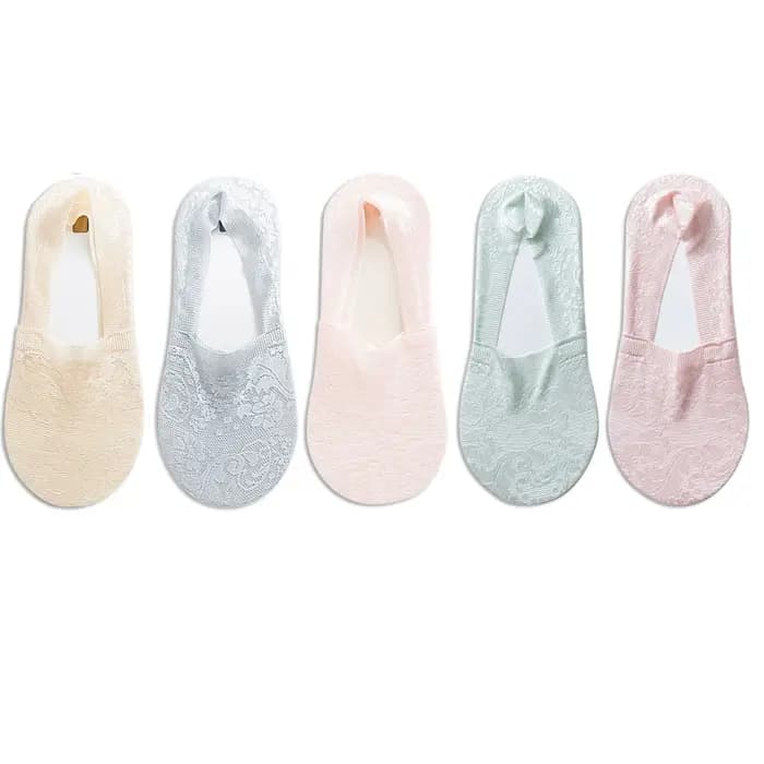 5 paires mode femmes filles été chaussettes Style dentelle fleur chaussette courte antidérapant Invisible cheville chaussettes nouveau 7 couleurs