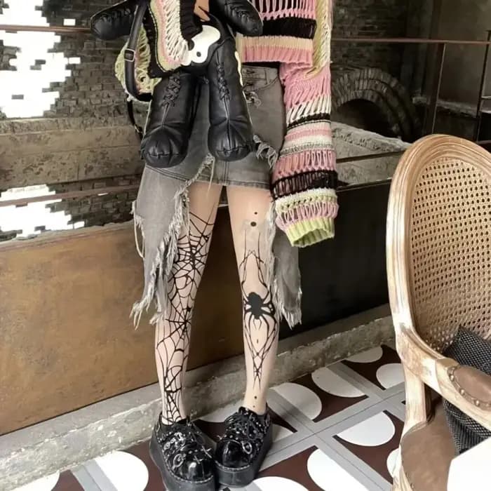 Collants gothiques Vintage en résille foncée pour femmes