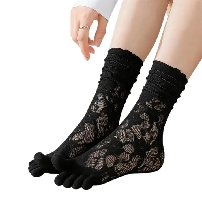 Chaussettes Tabi japonaises tendance pour femmes, chaussettes d'été sexy en dentelle à deux doigts, chaussettes Tabi transparentes respirantes en maille unie