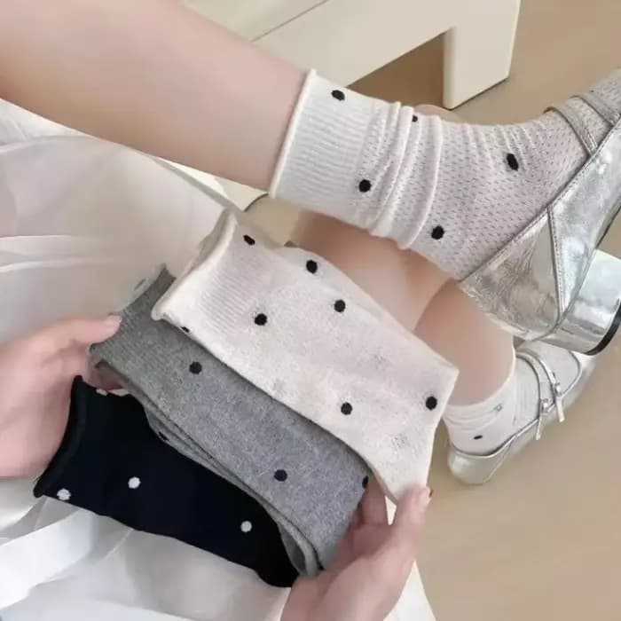 Chaussettes fines en coton imprimé à pois pour femmes