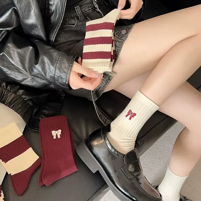 5 paires de chaussettes mi-mollet rayées à la mode pour femmes – Confort toutes saisons