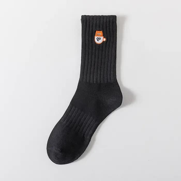 Chaussettes unisexes noires et blanches avec broderie de dessin animé
