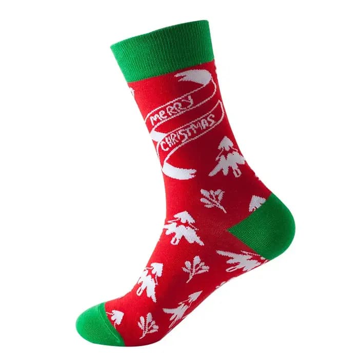Couleur drôle couleur noël coton hommes/femmes chaussettes de motif canne flocon de neige gingembre tarte homme vacances nouveauté rouge hiver flou rouge