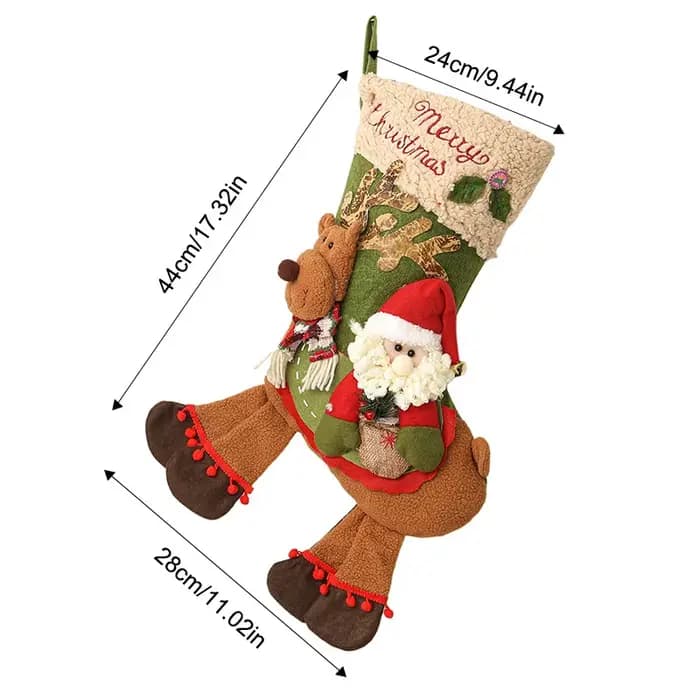 Chaussettes de Noël en peluche, sac cadeau mignon avec motifs d'élan, bonhomme de neige et Père Noël