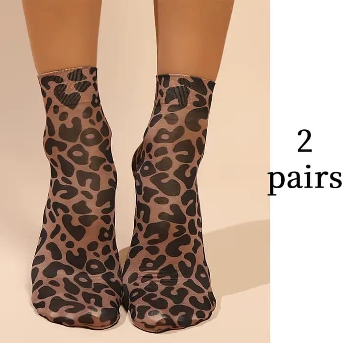 2 paires de chaussettes à imprimé léopard avec différents styles, chaussettes décontractées légères