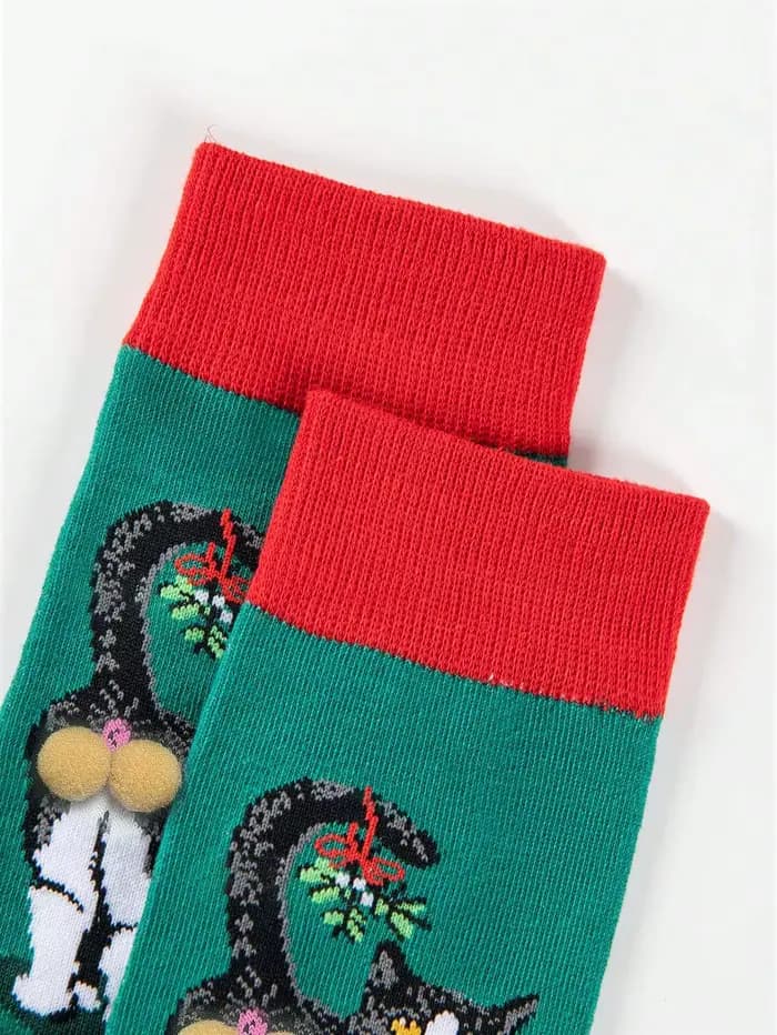 3/5 paires de chaussettes de noël unisexes avec motif d'œuf et de chat amusant, personnage de dessin animé, cadeau du nouvel an